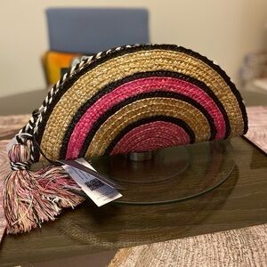 Rebecca Minkoff Pink and Black Woven Clutch